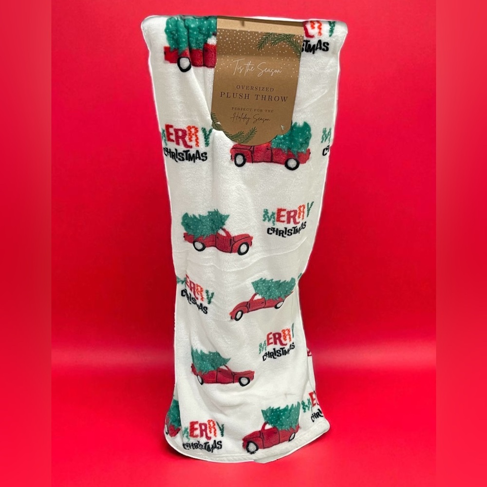 Christmas White Oversized Plush Throw with Red Truck Design